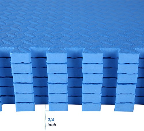 BalanceFrom Puzzle Exercise Mat 3/4" Thick, EVA Foam Floor, 4-Pack - color: Blue, style: 3/4" Thick, 96 Square Feet