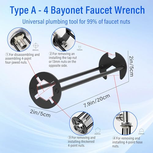 2 Pack Multifunctional Sink Wrench, Plumbing Tool for Tight Spaces, Faucet & Basin Installation Wrench for Kitchen and Bathroom