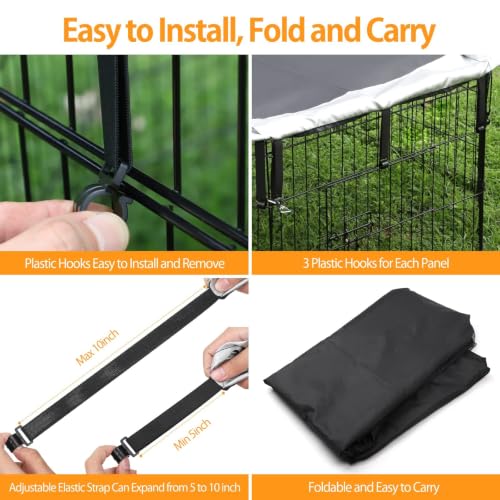 PJYuCien Playpen Top Cover for 24'' Width 8 Panel Pen, Hook Connect, Black - color: Only Black Top Cover, Elastic Buckles Connections