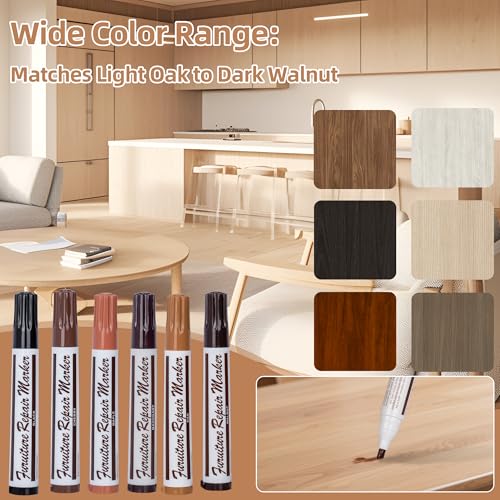 Wooden Furniture Floor Scratch Repair Markers, Wood Touch Up Markers with Sharpener, Furniture Touch Up Pens for Wood Floors, Tables, Cabinets, Doors, Quick