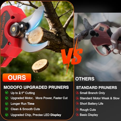 Electric Pruning Shears, Upgraded 2.1" Cutting Garden Shears with LCD Display, Brushless Motor Cordless Power Pruner with 2.0 Ah*2 Batteries for Garden Tree Pruner Branch - style: 2.1" red
