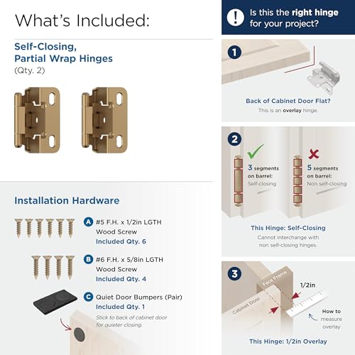 Amerock 1 Pair 1/2" Overlay Champagne Bronze Partial Wrap Cabinet Hinge - color: Champagne Bronze, size: 1/2 Inch (13 mm) Overlay
