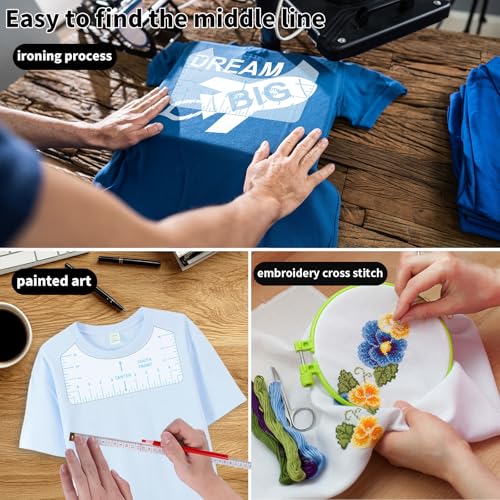 9pcs Tshirt Ruler Guide for Vinyl Alignment, T Shirt Rulers to Center Designs, PVC Measurement Template, Sewing Supplies Accessories Tools for Cricut Heat Press & HTVRONT HTV Transfer Vinyl (Blue) - style: Tshirt Ruler-9-Blue