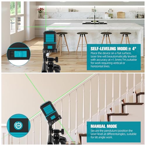 Laser Level with Tripod, 100 feet Green Cross Line Self Rotary Leveling Laser Level, Vertical and Horizontal Line, Rotatable 360 Degree, Manual Self leveling and Pulse Mode,IP54 Waterproof & Battery - color: Wathet