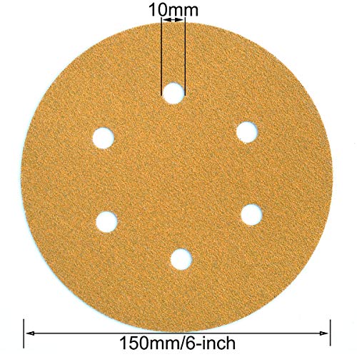 6-Inch 6-Hole Hook and Loop Gold Sanding Discs 100-Grit, 100-Pack - style: 100 Grit