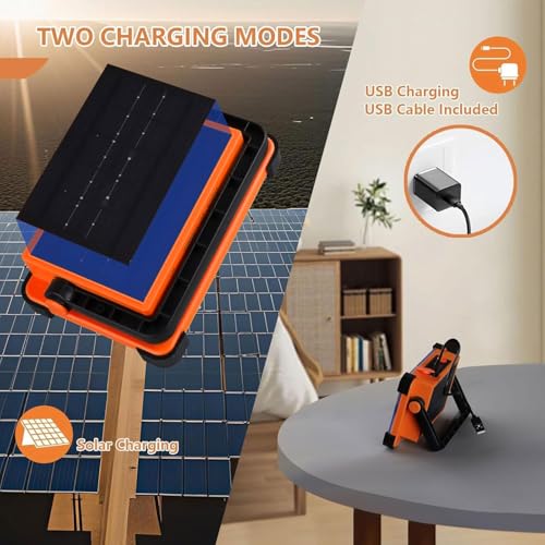 YXQUA 120W Solar Rechargeable Work Light, 144 LED 10000LM, Orange - color: Orange