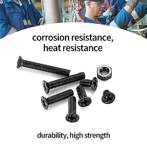 M3 Flat Head Machine Screws and Hex Nuts Kit, 380 Pcs Black Countersunk Head Phillips Screws Bolts Nuts Assortment Kit - M3 x 4mm/ 6mm/ 8mm/ 10mm/ 12mm/ 16mm/ 20mm - size: M3