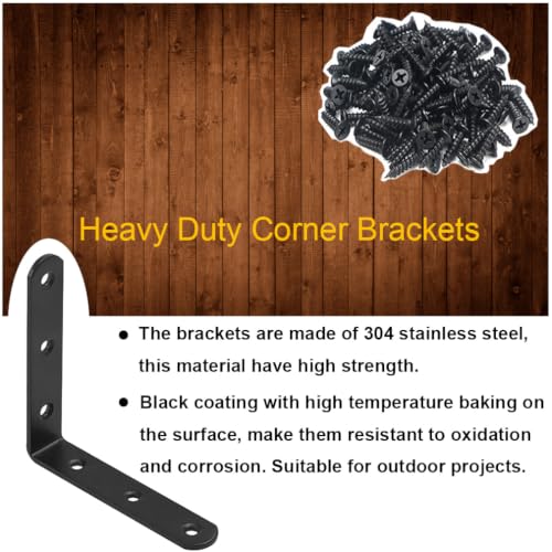 10 Pcs Black L Bracket 4 Inch Stainless Steel Corner Braces, 100x100mm Heavy Duty Shelf Bracket for Wood, Shelves, 90 Degree Support Joint Right Angle Brackets - size: 10PCS-Black 100*100mm/4*4in