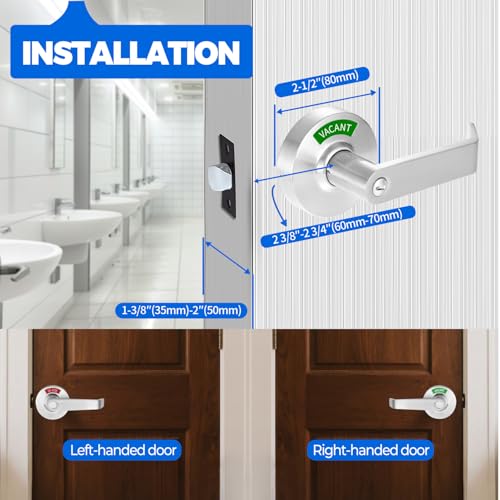 MUTEX Large Grade 2 Commercial Privacy Indicator Lock - Drop-in Replacement, Heavy Duty Door Levers for Restroom and Bathroom, Keyless Lock, Fits Standard Door Sizes, ANSI Grade 2 - Silver