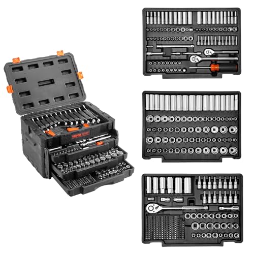 VEVOR Mechanics Tool Set and Socket Set, 1/4" 3/8" 1/2" Drive, 450 PCS - size: 450-PCS