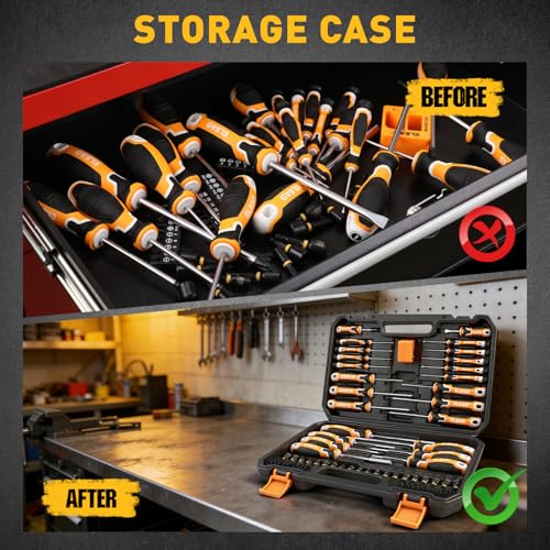 86-Piece Magnetic Screwdriver Set, Torx/Slotted/Phillips Precision Screwdrivers, SAE & Metric Magnetic Nut Driver Set, Screwdriver Bits, Bit Holder with Sturdy Tool Box - style: 86-Piece Upgrade Magnetic Screwdriver Set