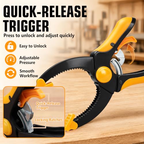 6" Ratchet Clamps Quick Release Set, Adjustable Spring Clamp for Wood,4Pcs