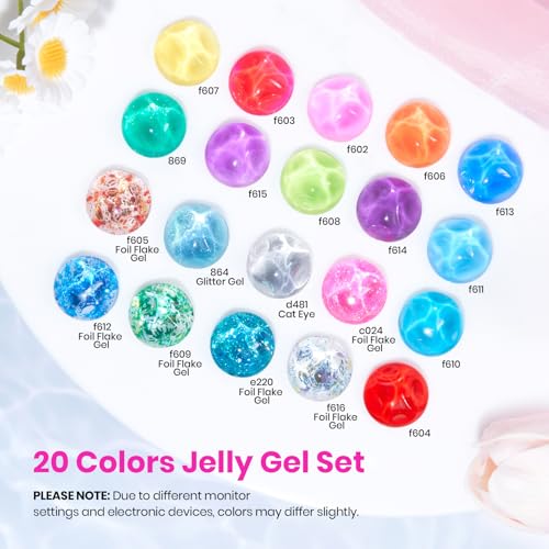Beetles Jelly Gel Nail Polish Set, 20 Colors Neon Rainbow Soak Off Gel - color: Sunbeam Jelly - 20 Colors