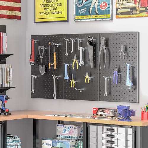Pegboard Smith Metal Pegboard Panels, 16" x 12" Heavy-Duty Wall Peg Boards for Garage Tool Storage, Pegboard Organizer System (Pack of 3, Black) - color: Black