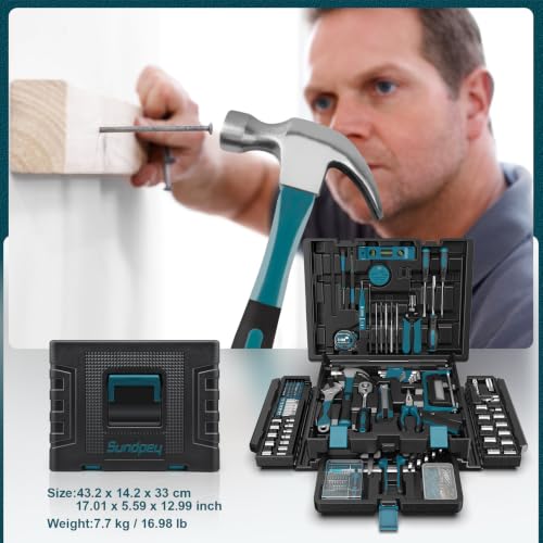 Sundpey 379 Pcs Portable Complete Home and Auto Tool Kit with Drawer Blue - color: Blue