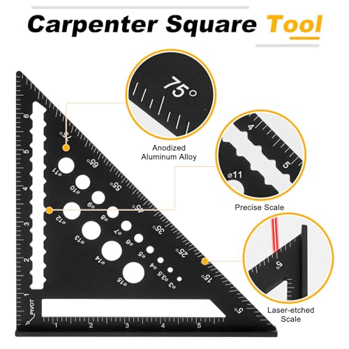 HARFINGTON Metal Square Ruler 7" Aluminum Alloy Carpenter Square Imperial Woodworking Rafter Square Precision Scribing Tools with Rafter Conversion Table for Measuring and Marking, Black - color: Black, style: Imperial