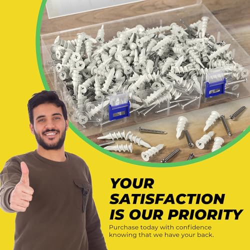 Qualihome Drywall Anchors with Screws – 400 Piece Set (200 Anchors + 200#8 x 1-1/4" Screws) | Self Drilling Drywall Anchors Heavy Duty | Wall Anchors for Drywall | Plastic Screw Anchor Kit - style: 200 Pack