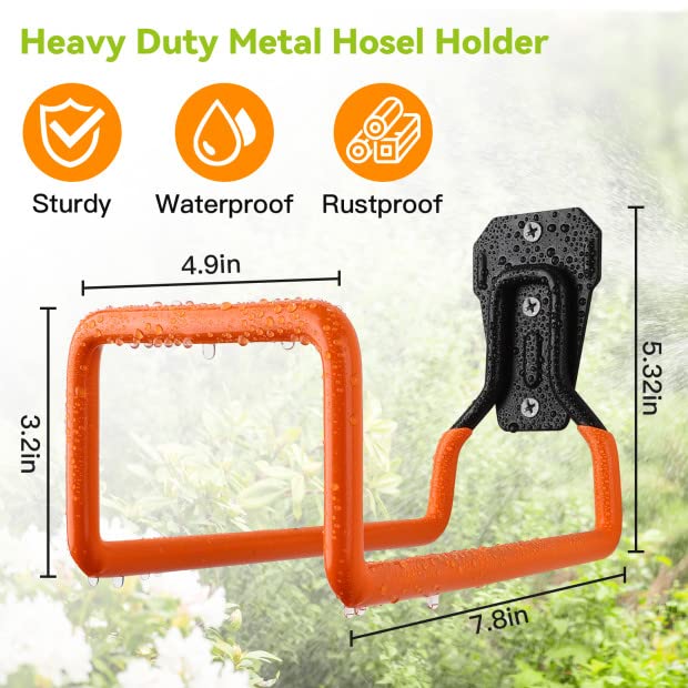 Hose Holder Stand Wall Mount, 2Pcs Heavy Duty Garden Hose Hanger Reel - color: Orange