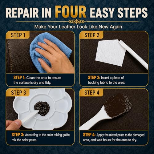 Vigorder Leather Repair Kit for Furniture, Vinyl Repair Kit for Car Interior, Sofa, Purse and Jacket, Restore Any Material with Super Easy Instructions to Fix Scratches, Tears, Holes, Peeling