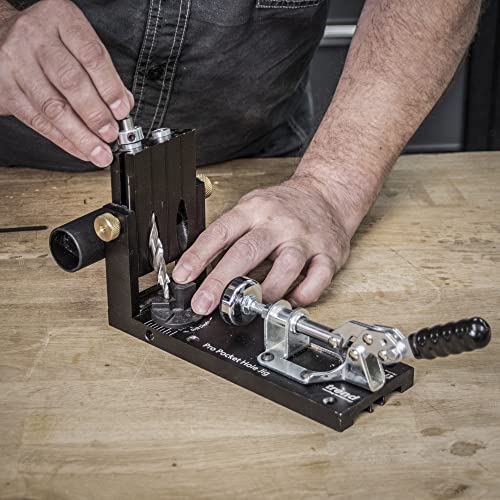Trend Pocket Hole Jig Kit with Dual Column Jig, Face Clamp, HSS Drill Bit & Depth Setting Collar, 2 Square Bit Drives & 100 Pocket Hole Screws, PH/JIG