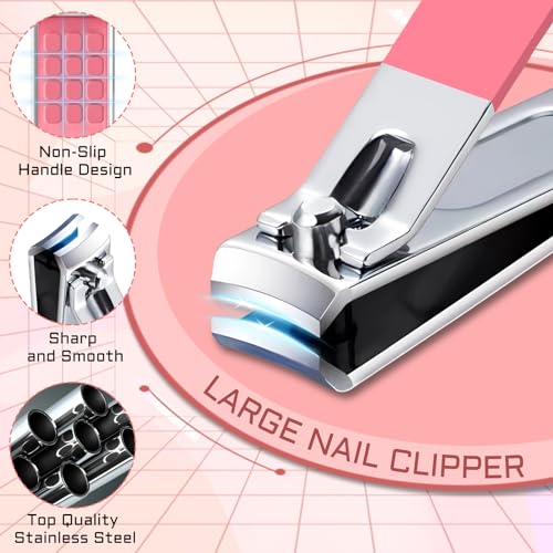 BLESWIN Manicure Pedicure Set, 12 Pcs Nail Care Kit for Women, Mens Nail Grooming Kit, Manicure & Pedicure Tools & Accessories, Pink Nail Kit Manicure Set Luxury Leather Case for Home Salon Use - color: 1-Pink