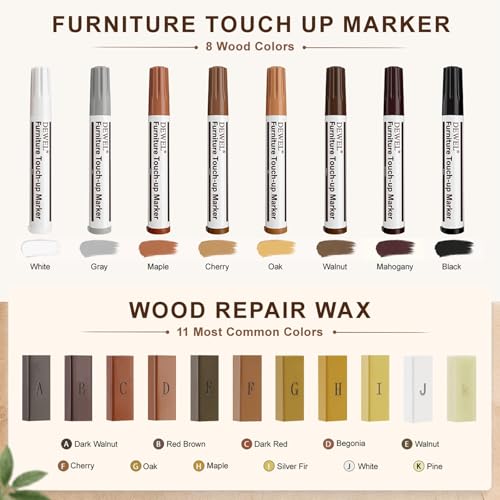 DEWEL Laminate Wood Floor Repair Kit with Heat Pen, 11 Color Hard Wax Sticks & 8 Furniture Touch Up Markers, Wood Scratch Repair Kit for Floor, Table, Cabinet, Door, Vinyl & Hardwood - color: Markers