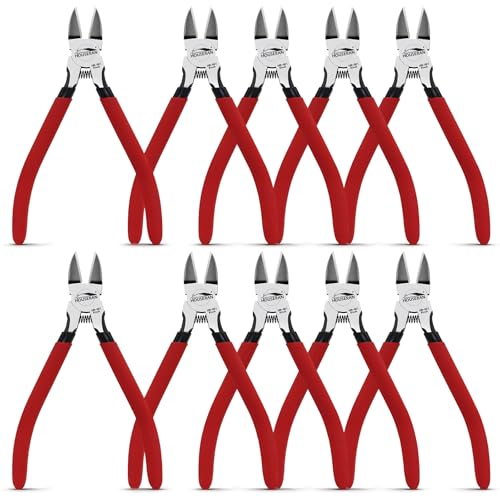 Wire Cutters 10 PACK, 6 inch, Side Cutters, Flush Cut Pliers - color: Red