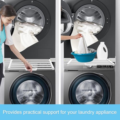 Washer Dryer Stacking Kit 29 inch - Universal Washer and Dryer Stacking Kit | with Pull Out Drying Rack - Adjustable 29"/28"/27"/26"/25"/24" Stacking Kit with Ratchet Strap - Space-Saving - style: with Pull-Out Drying Rack