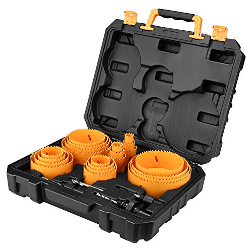 DEKO Hole Saw Set,26 PCS Hole Saw Kit with 22 PCS 4-3/4”- 3/4"Saw Blades in Case, with 2 Small Mandrel, 1 Large Mandrel, 1 Drill Bit, Ideal for Soft Wood, Plywood,PVC and Plastic Board