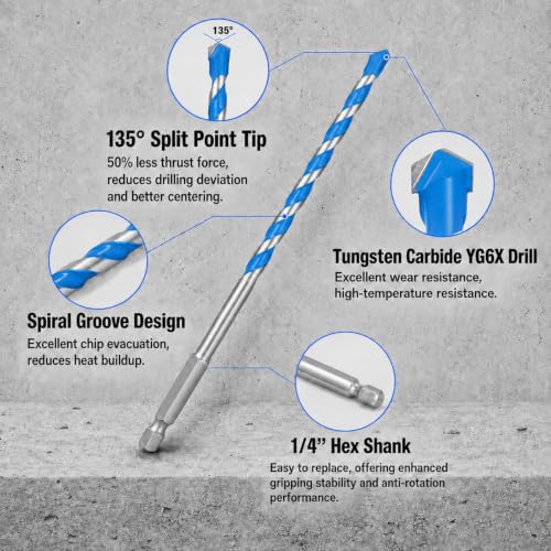 Masonry Drill Bits Set 7 Pcs (5/32"-3/8"), Concrete Drill Bit - size: 5/32"-3/8", 7 Pcs