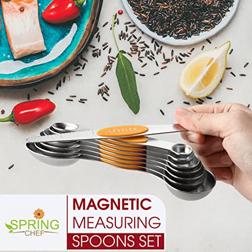 Spring Chef Stainless Steel Magnetic Measuring Spoons Set of 8, Mango - color: Mango, size: 1-Pack