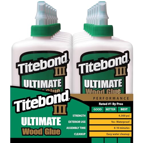 Titebond III Ultimate Wood Glue 8 Oz. (12 Pack) – Premium Professional Woodworking Adhesive, Waterproof, Strong Initial Tack, Interior/Exterior Use, Easy Water Cleanup – 1413 - size: 8 Fluid Ounce (12 Pack)
