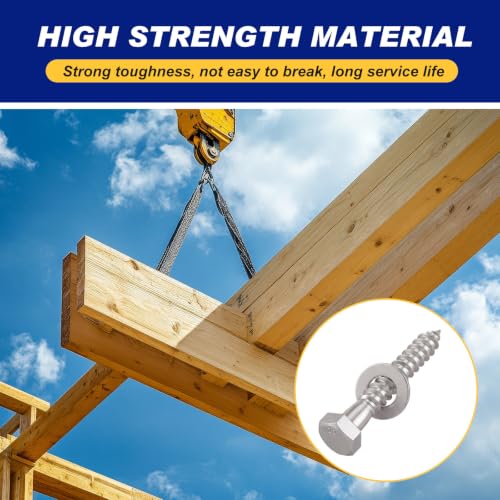 Zonon 50 Pcs 5/16-18 x 2" Hex Head Lag Bolts Screws with Washers, Silver - color: Silver, size: 5/16-18 x 2"