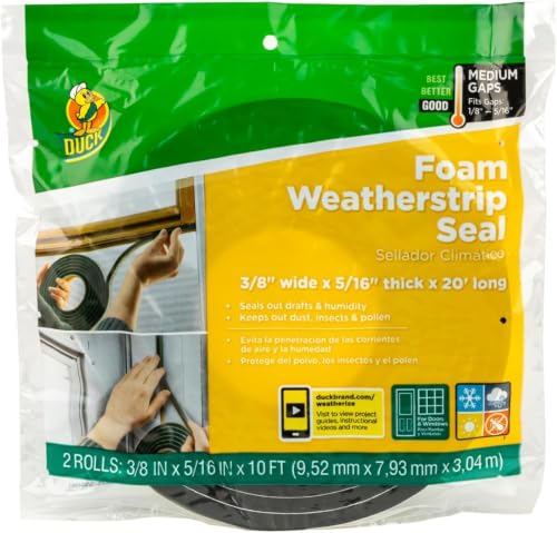 Duck Brand Self Adhesive Foam Weatherstrip Seal for Extra Large Gaps,20' Total,Window-Door Seal Strip Foam Tape,3/8" Wide x 5/16" Thick x 10-Feet Long 2 Rolls,Charcoal (285645),Medium Gaps (Pack of 6) - size: Medium Gaps (Pack of 6)
