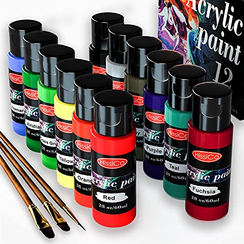 Acrylic Paint Set of 12 Colors 2fl oz 60ml Bottles,Non Toxic 12 Colors Acrylic Paint No Fading Rich Pigment for Kids Adults Artists Canvas Crafts Wood Painting - style: 12 Colors Acrylic Paint 2 fl oz/60 ml