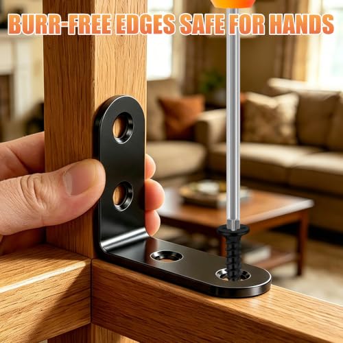 20PCS L Bracket Corner Brace, 2 Sizes Black Stainless Steel Corner Brackets