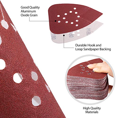 50PCS 180 Grit Sanding Pads for Black and Decker Mouse Sanders, Hook and Loop Sandpaper Sheets - 12 Holes Detail Palm Sander Sand Paper - size: 180 Grit