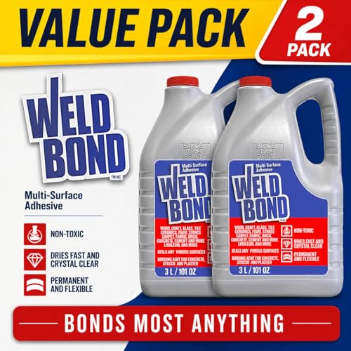 Multi-Surface Non-Toxic Adhesive Glue. Bonds Most Anything ! Glue Gallon for Wood Glue or Crafts Fabric Glass Mosaic Carpet Ceramic Tile Cement Metal Stone & More. 101 oz - 3L - 2Pack - size: 101 Fl. Oz - 2 Pack