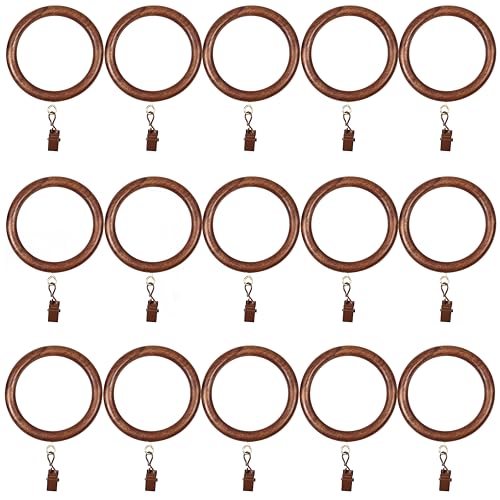 50 Pieces Large Wooden Drapery Curtain Rod Rings with Clips for 2 inch to 2.5 inch Rod Pole, 2.7 inch Inner Diameter, Natural Rosewood (50, 2.7 INCH Inner Dia) - size: 2.7 INCH Inner Dia
