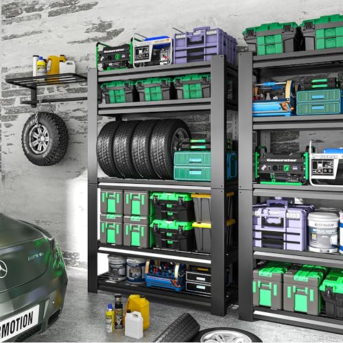 72" H Garage Shelving, Garage Shelves Heavy Duty, 5 Tier Adjustable Storage Shelves for Warehouse, Basement, Workshop, Kitchen, Require Assembly, 16''D*35.5''W*72''H, Black - color: Black, size: 16"D*35.5"W*72"H