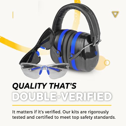 TradeSmart Shooting Ear Protection for Gun Range, NRR 28 Earmuffs & Eyewear - color: Clear+tint - Blue