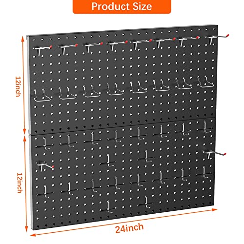 TORACK Metal Pegboard Wall Organizer 24"x24", 70 PCS Tools Storage Pegboard - color: Black