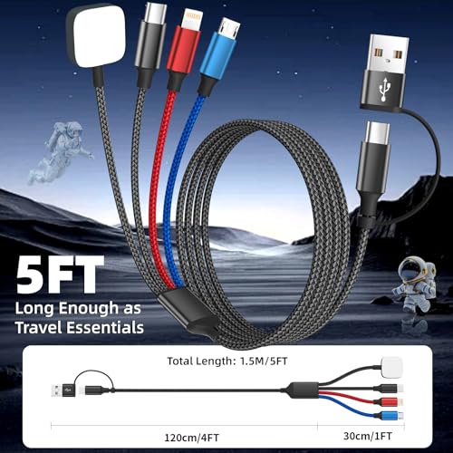 Cruise Essentials 4IN2 Charging Cable for iWatch Charger/iPhone17/IP/Micro - color: Black, size: 1Pack 5FT
