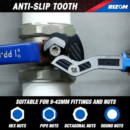 Rizom Self Adjusting Wrench, 8” and 12” Pipe Wrench, 2-Piece Self Adjustable Wrench Set with 3/8 to 1-3/4 inch Jaw Open - color: Blue