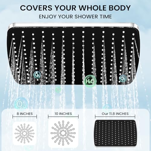 Shower Head with Handheld,High Pressure Chrome Rain Shower Head - color: A-Chrome, style: Rectangular 12"