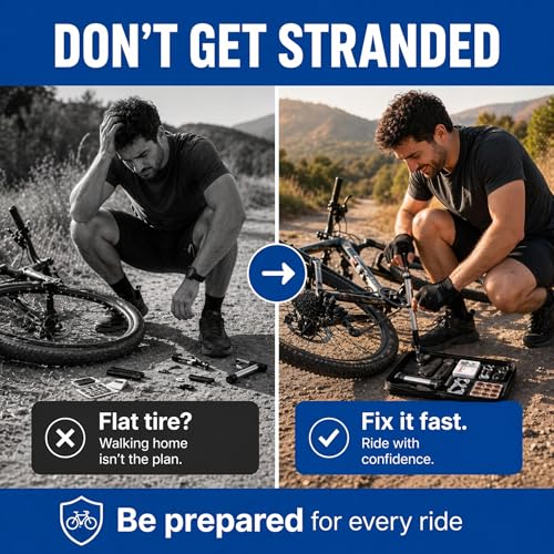 ANGORA BRANDS Bike Tire Repair Kit – All-in-One Bicycle Repair Kit with Pump, Multi Tool & Tire Levers, Portable Emergency Bike Tool Kit for Road, Mountain & Hybrid Bikes