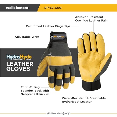 Wells Lamont Men's Leather Palm Work Gloves – HydraHyde Water-Resistant Leather, Flexible Spandex Back, Adjustable Closure - color: Gray, size: X-Large