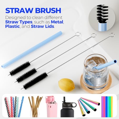 Holikme 6 Pack Bottle Brush 14" Stainless Steel Straw Cleaner Brush,Black - color: Black, size: 6Pack