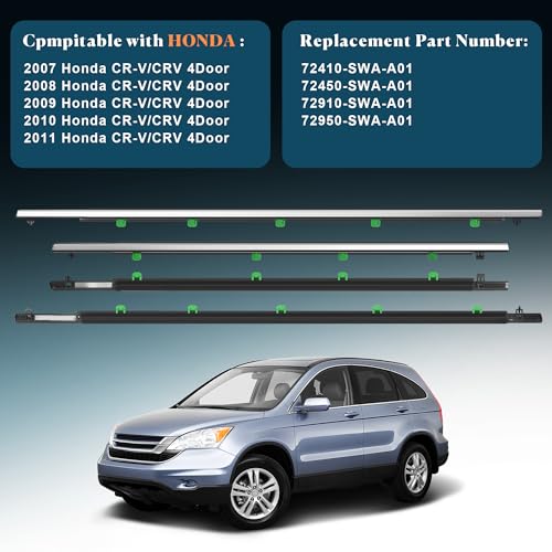 Window Molding Trim for 2007-2011 Honda CR-V 4-Door Sedan | 4PCS Chrome-plated Weatherstrip Rubber Seals, Replaces #72410-SWA-A01, High-rebound Buckle Design, Built-in Metal Layer - size: 2007-2011 Honda CRV