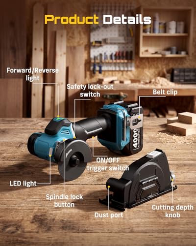 Seesii 21V Brushless 3" Cordless Cut-Off Tool with 2x 4.0Ah Batteries